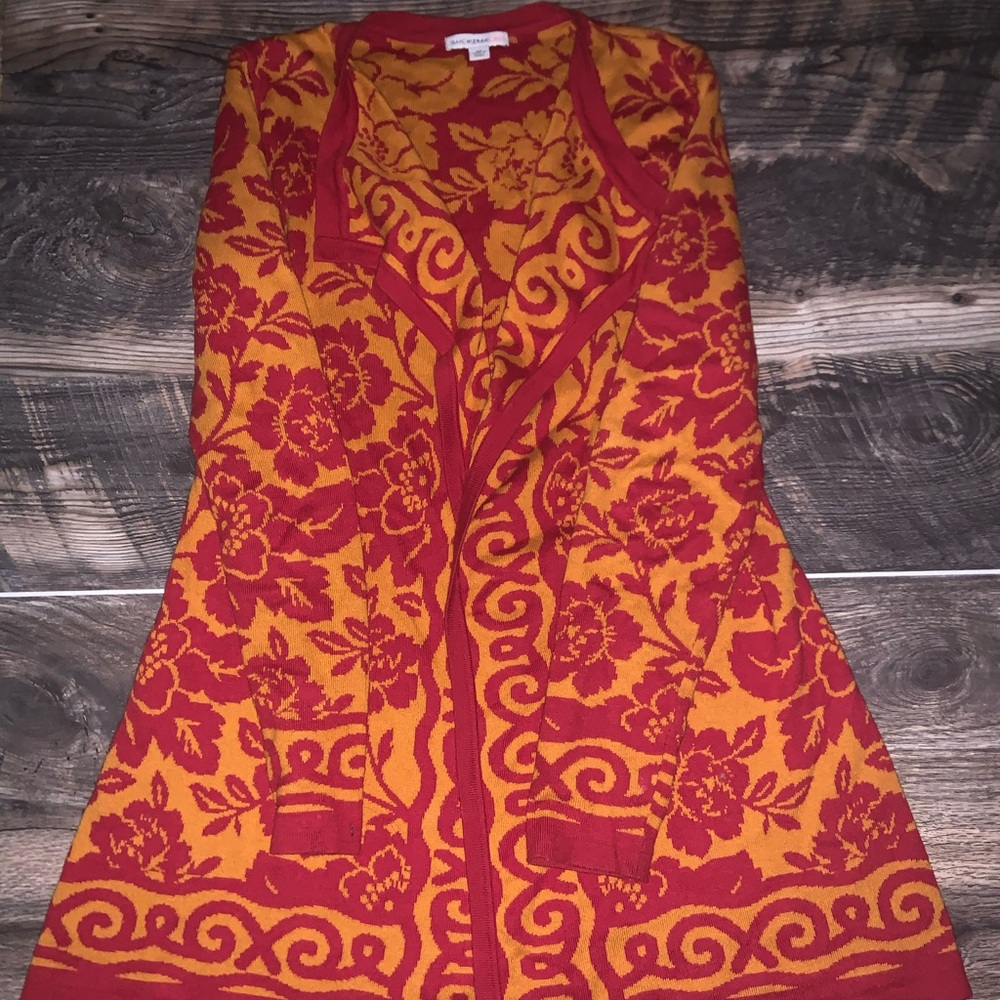 Isaac Mizrahi Red Orange Pattern Cardigan